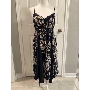 Simply Vera Vera Wang Handkerchief-hem Navy floral midi dress Size PM